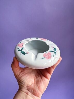 Sweet Vintage Liling Pink Floral Porcelain Ashtray / Throw Dish
